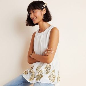 Anthropologie Maeve Ivory Simona Sequin Babydoll Sleeveless Blouse